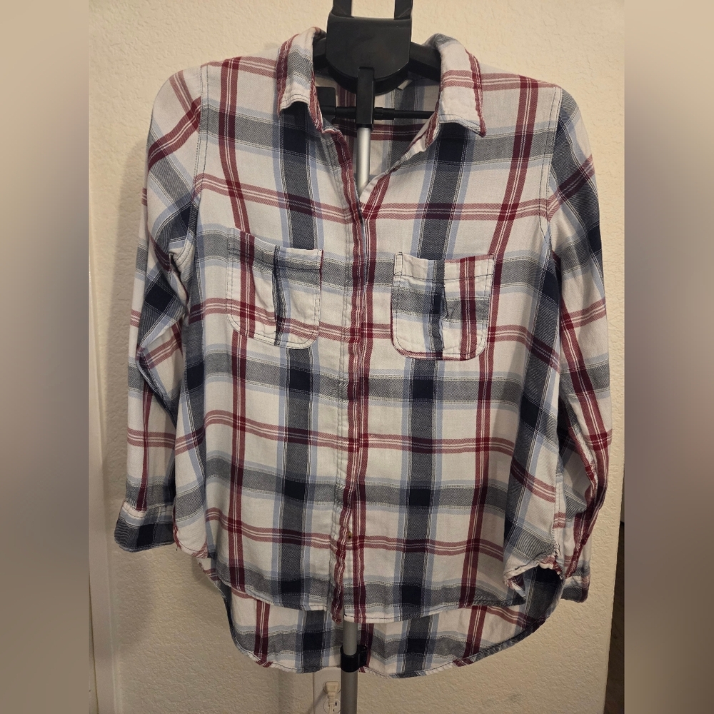 Cotton On Plaid Flannel Shirt Women’s Medium Button Down Burgundy Blue